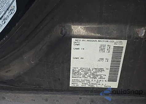 2013 Nissan Altima 2.5 S из США, поврежденный, VIN 1N4AL3AP9DC215914